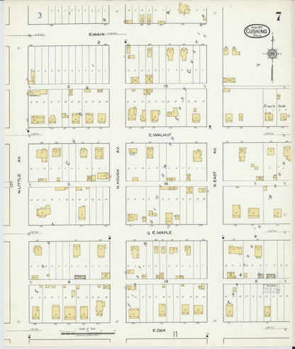 Sanborn Fire Insurance Map from Cushing, Payne County, Oklahoma (1917), Sheet #0007 - Complete Map Set gallery image, historic Sanborn map, vintage wall art, Oklahoma Oklahoma