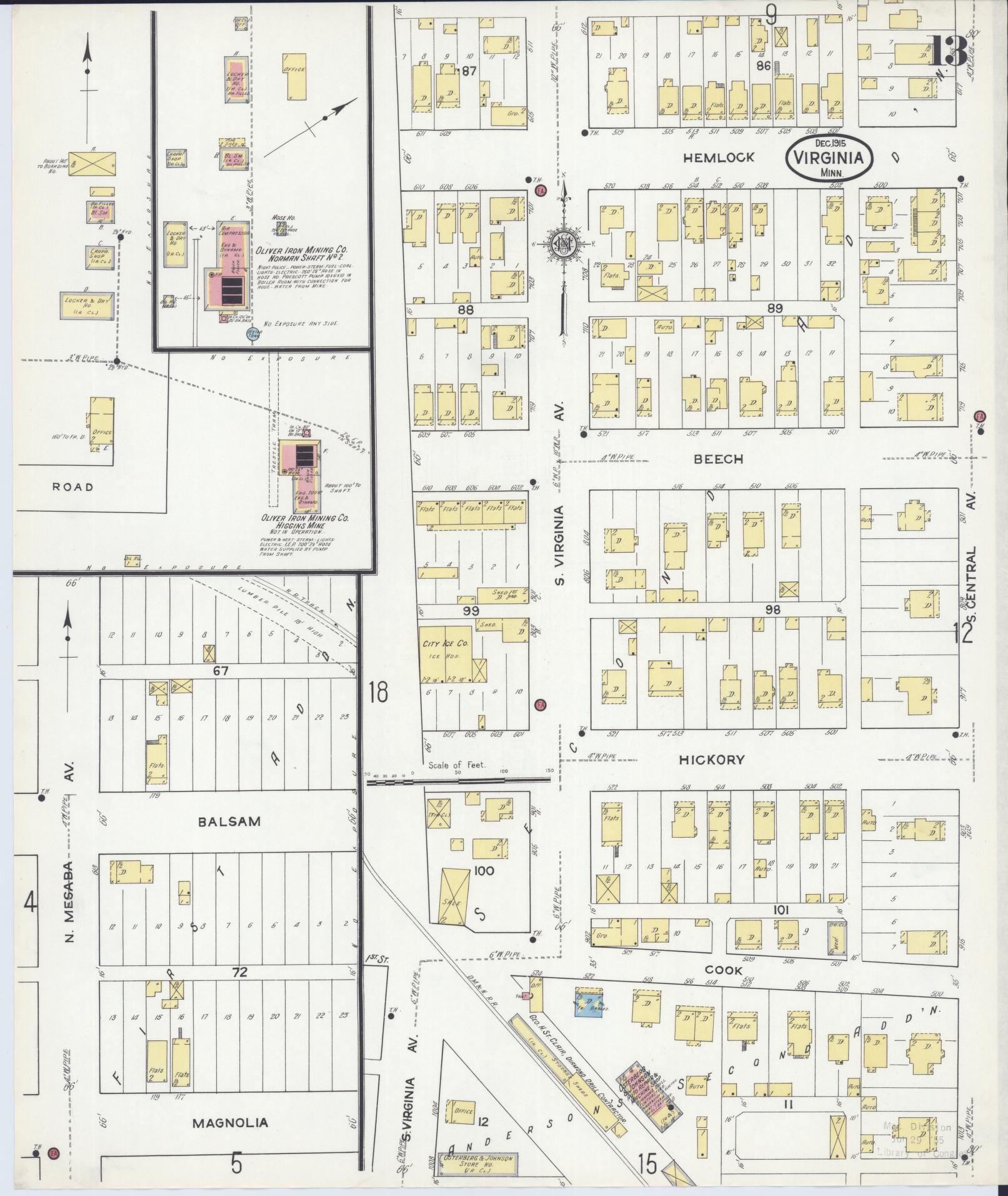 Sanborn Fire Insurance Map from Virginia, Saint Louis County, Minnesota (1915), Sheet #0013 - Complete Map Set gallery image, historic Sanborn map, vintage wall art, Minnesota Minnesota