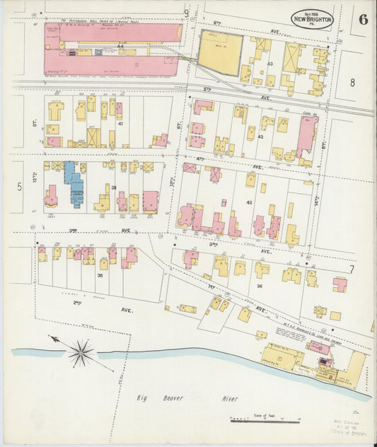 Sanborn Fire Insurance Map from New Brighton, Beaver County, Pennsylvania (1906), Sheet #0006 - Historic Sanborn Fire Insurance Map Print, vintage old map wall art, antique decor, genealogy gift, Pennsylvania Pennsylvania map