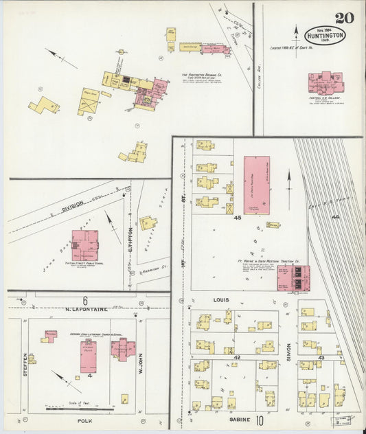Sanborn Fire Insurance Map from Huntington, Huntington County, Indiana (1904), Sheet #0020 - Historic Sanborn Fire Insurance Map Print, vintage old map wall art, antique decor, genealogy gift, Indiana Indiana map