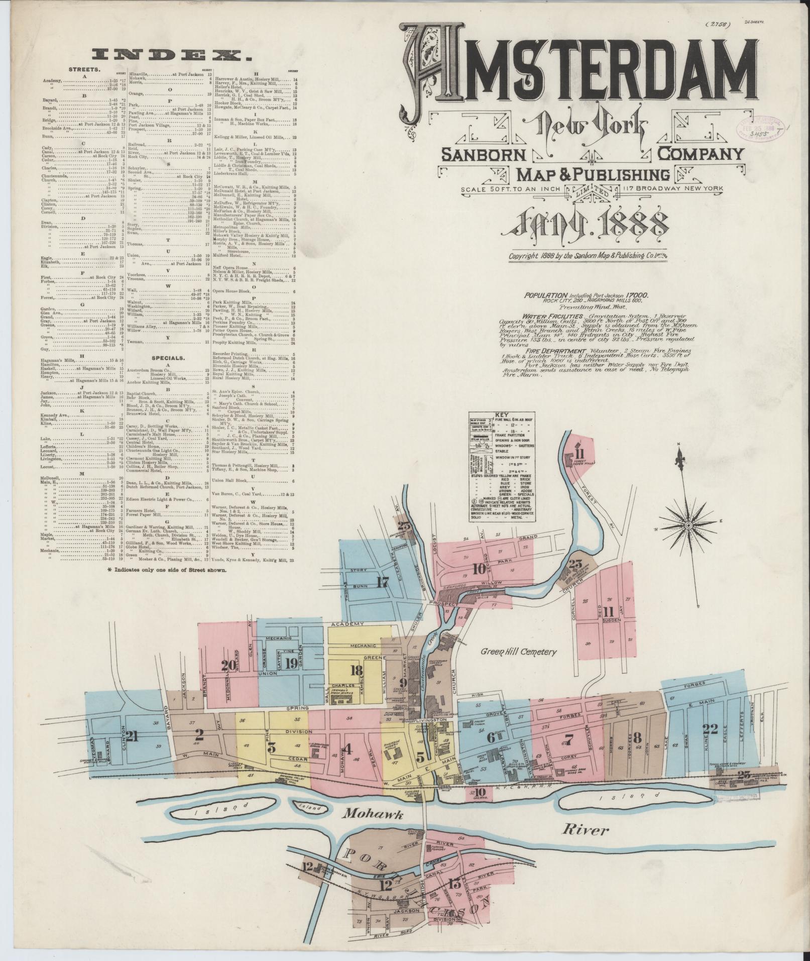 Sanborn Fire Insurance Map from Amsterdam, Montgomery County, New York. (1888) – Historic Sanborn Fire Insurance Map Print