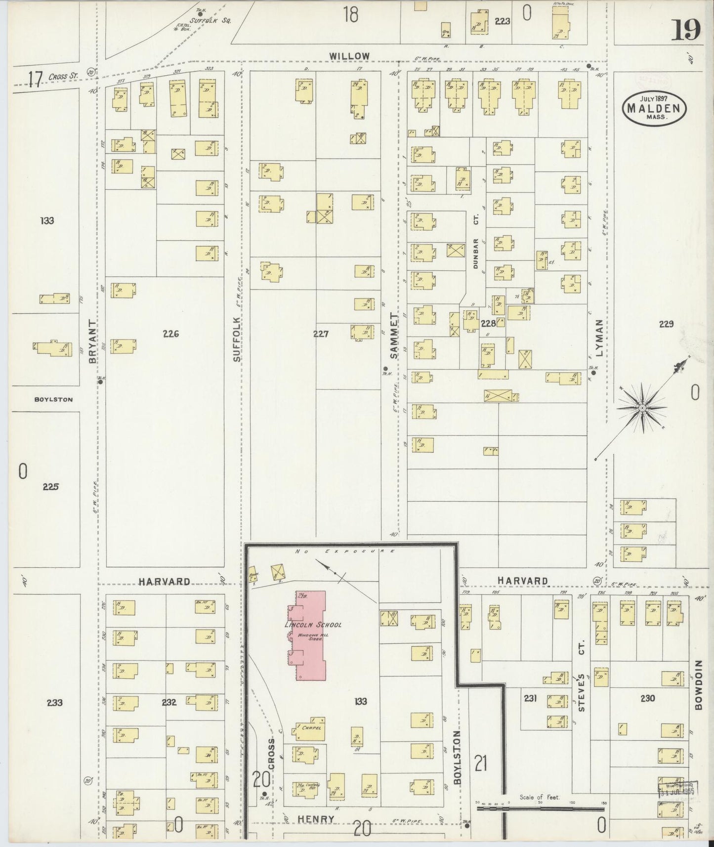 Sanborn Fire Insurance Map from Malden, Middlesex County, Massachusetts (1897), Sheet #0019 - Complete Map Set gallery image, historic Sanborn map, vintage wall art, Massachusetts Massachusetts