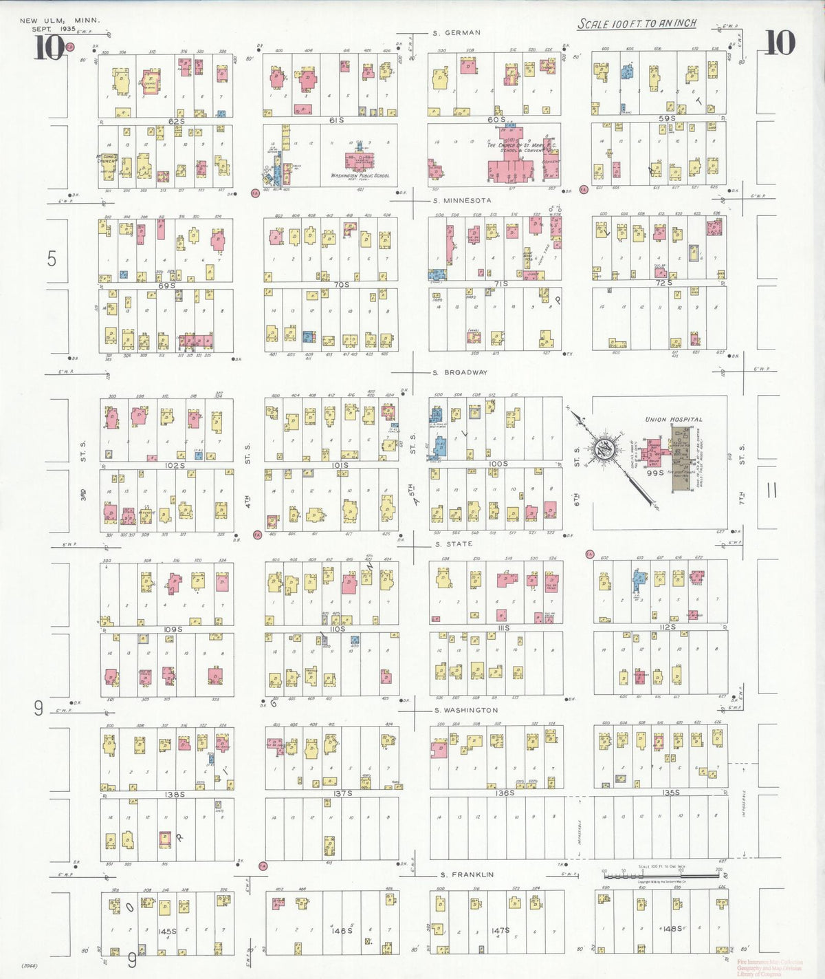 Sanborn Fire Insurance Map from New Ulm, Brown County, Minnesota (1935), Sheet #0010 - Complete Map Set gallery image, historic Sanborn map, vintage wall art, Minnesota Minnesota