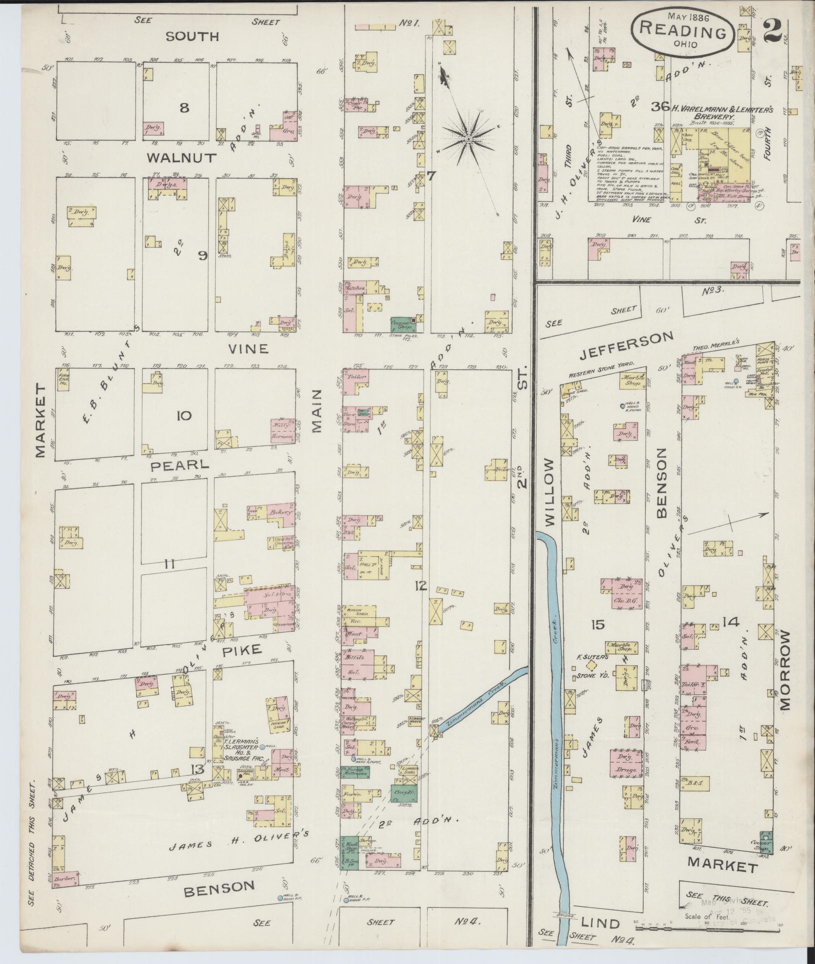Sanborn Fire Insurance Map from Reading, Hamilton County, Ohio (1886), Sheet #0002 - Complete Map Set gallery image, historic Sanborn map, vintage wall art, Ohio Ohio