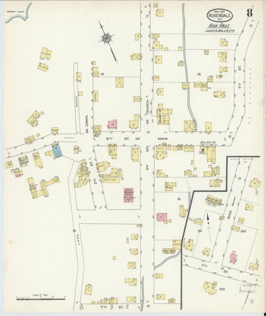 Sanborn Fire Insurance Map from Rosendale, Ulster County, New York (1913), Sheet #0008 - Historic Sanborn Fire Insurance Map Print, vintage old map wall art, antique decor, genealogy gift, New York New York map