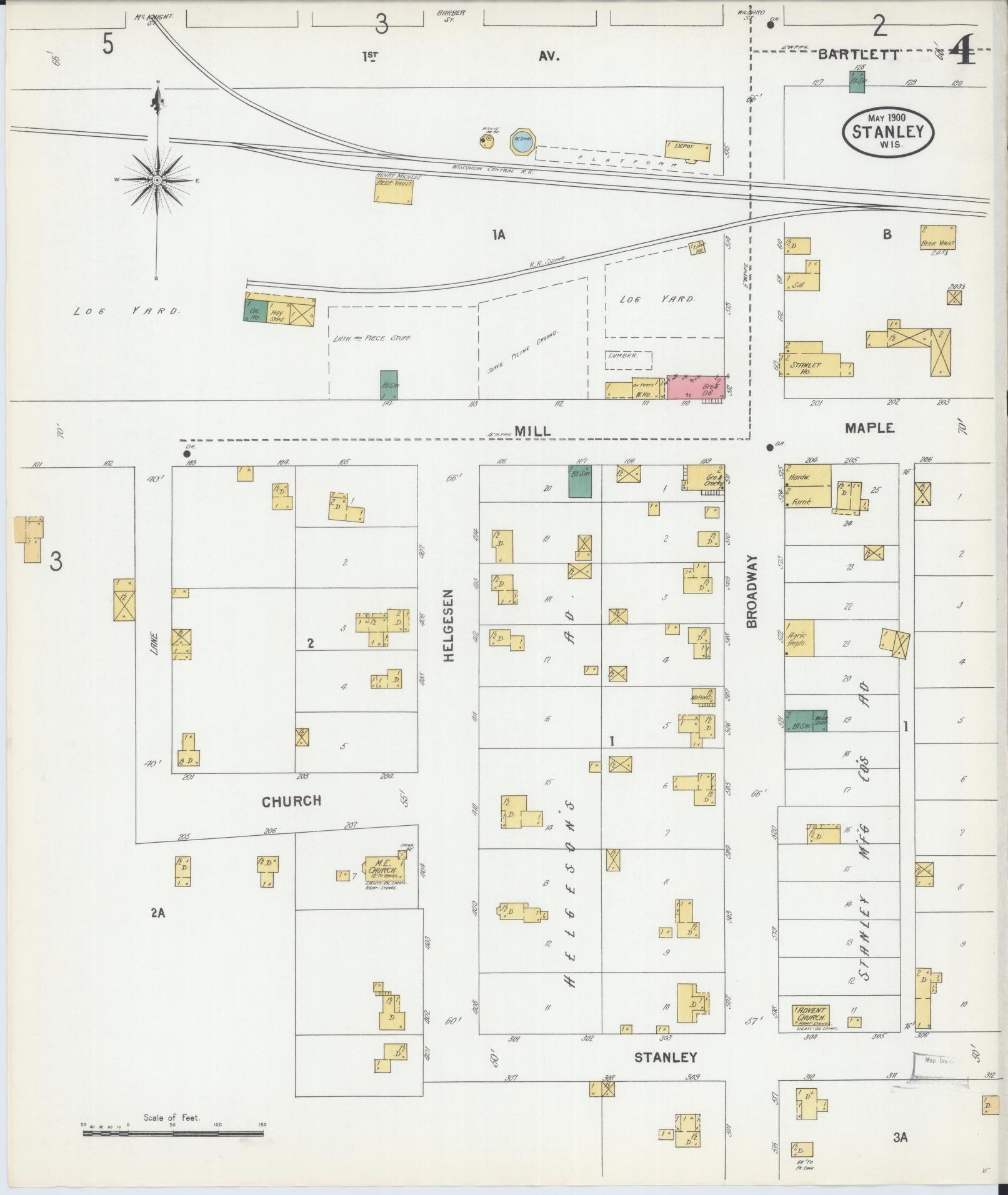 Sanborn Fire Insurance Map from Stanley, Chippewa County, Wisconsin (1900), Sheet #0004 - Complete Map Set gallery image, historic Sanborn map, vintage wall art, Wisconsin Wisconsin