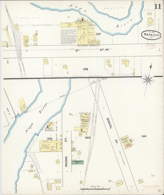 Sanborn Fire Insurance Map from Napa, Napa County, California (1891), Sheet #0011 - Historic Sanborn Fire Insurance Map Print, vintage old map wall art, antique decor, genealogy gift, California California map