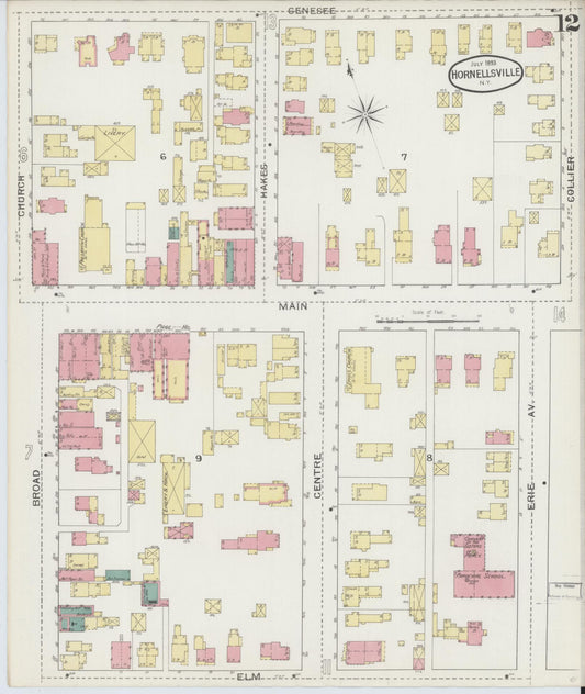 Sanborn Fire Insurance Map from Hornell, Steuben County, New York (1893), Sheet #0012 - Historic Sanborn Fire Insurance Map Print, vintage old map wall art, antique decor, genealogy gift, New York New York map