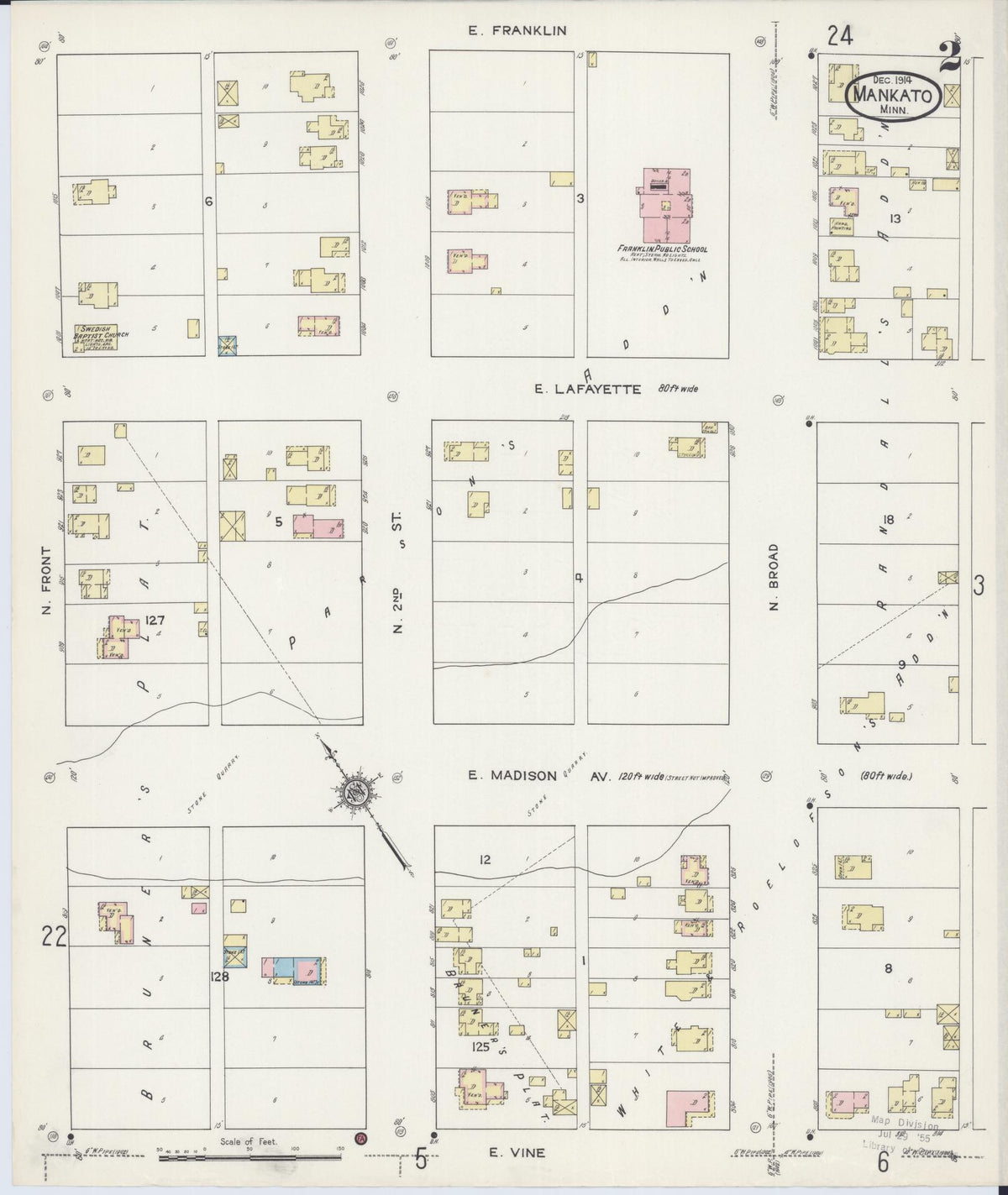 Sanborn Fire Insurance Map from Mankato, Blue Earth County, Minnesota (1914), Sheet #0002 - Complete Map Set gallery image, historic Sanborn map, vintage wall art, Minnesota Minnesota