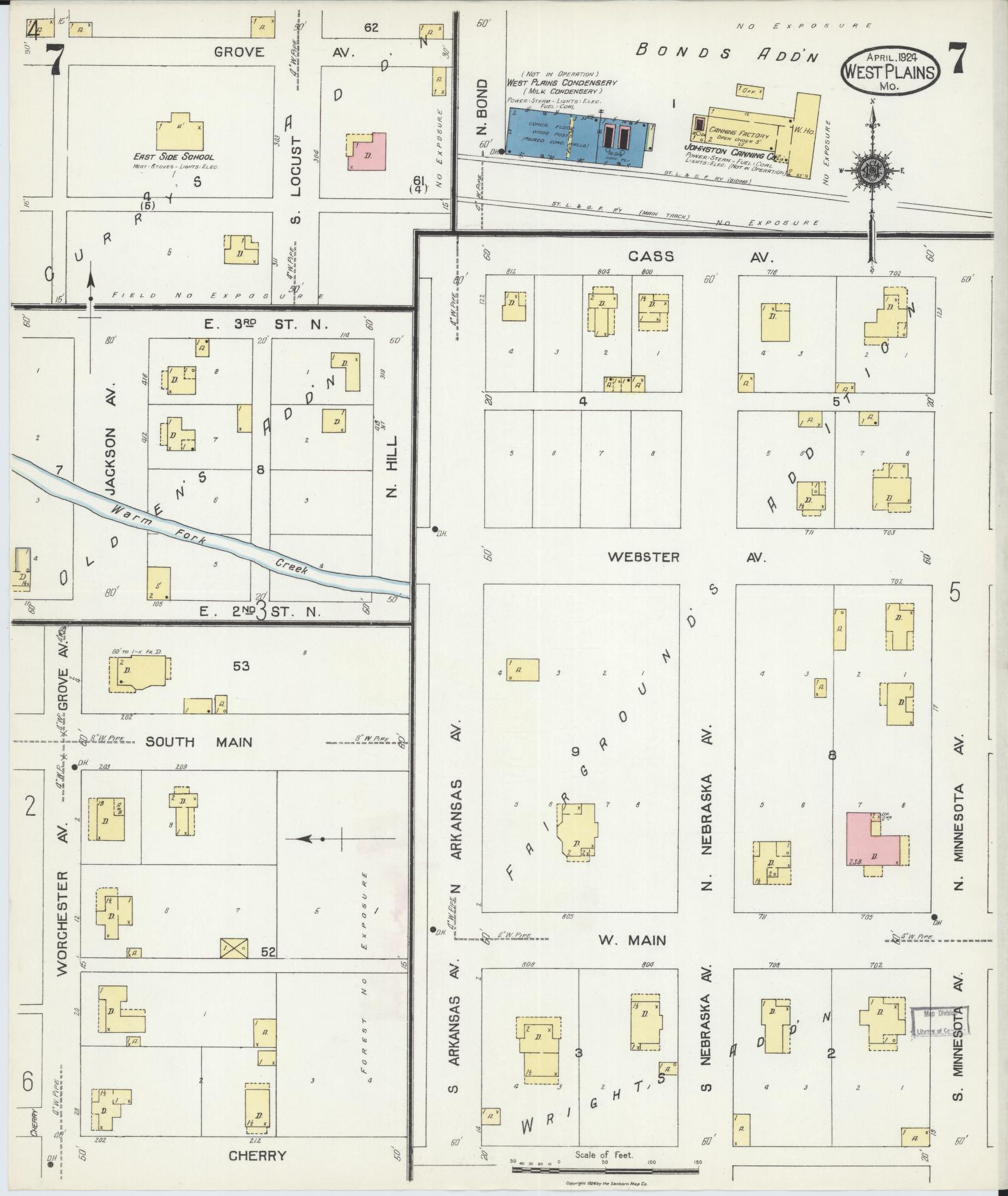 Sanborn Fire Insurance Map from West Plains, Howell County, Missouri (1924), Sheet #0007 - Complete Map Set gallery image, historic Sanborn map, vintage wall art, Missouri Missouri
