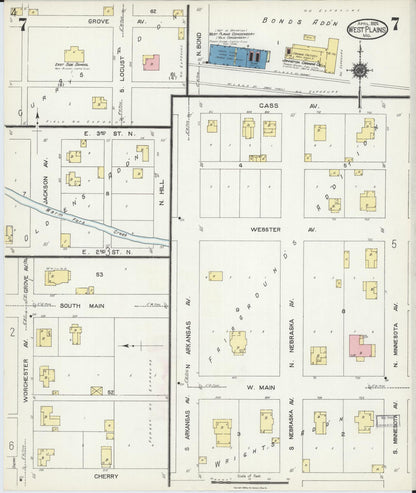 Sanborn Fire Insurance Map from West Plains, Howell County, Missouri (1924), Sheet #0007 - Complete Map Set gallery image, historic Sanborn map, vintage wall art, Missouri Missouri