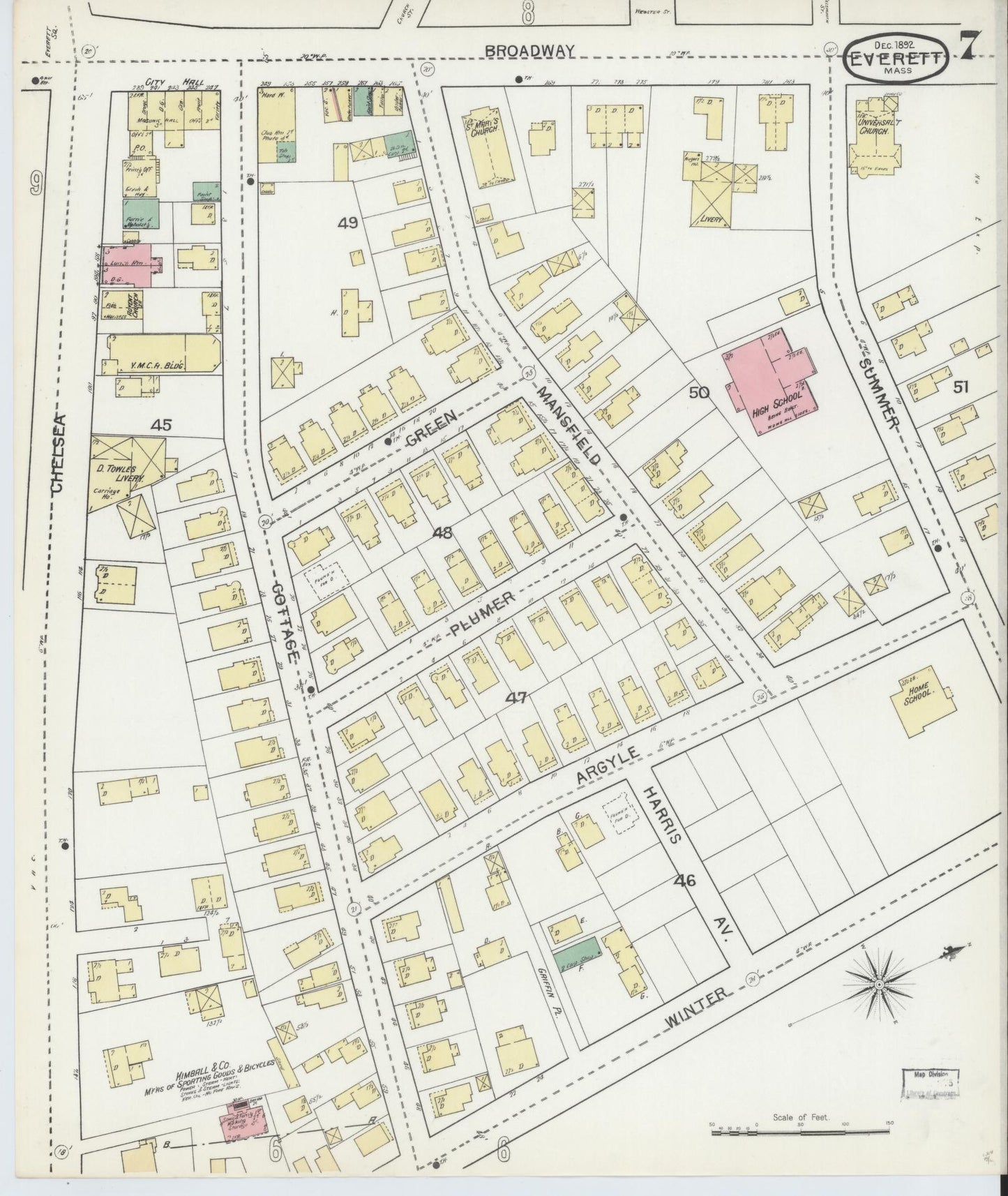 Sanborn Fire Insurance Map from Everett, Middlesex County, Massachusetts (1892), Sheet #0007 - Complete Map Set gallery image, historic Sanborn map, vintage wall art, Massachusetts Massachusetts
