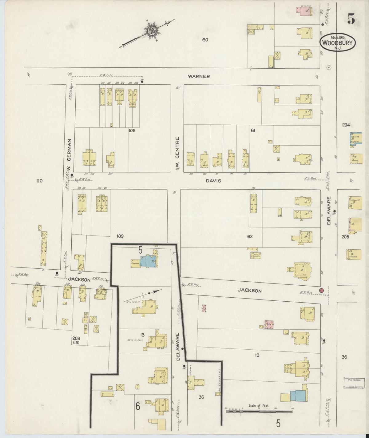 Sanborn Fire Insurance Map from Woodbury, Gloucester County, New Jersey (1915), Sheet #0005 - Complete Map Set gallery image, historic Sanborn map, vintage wall art, New Jersey New Jersey