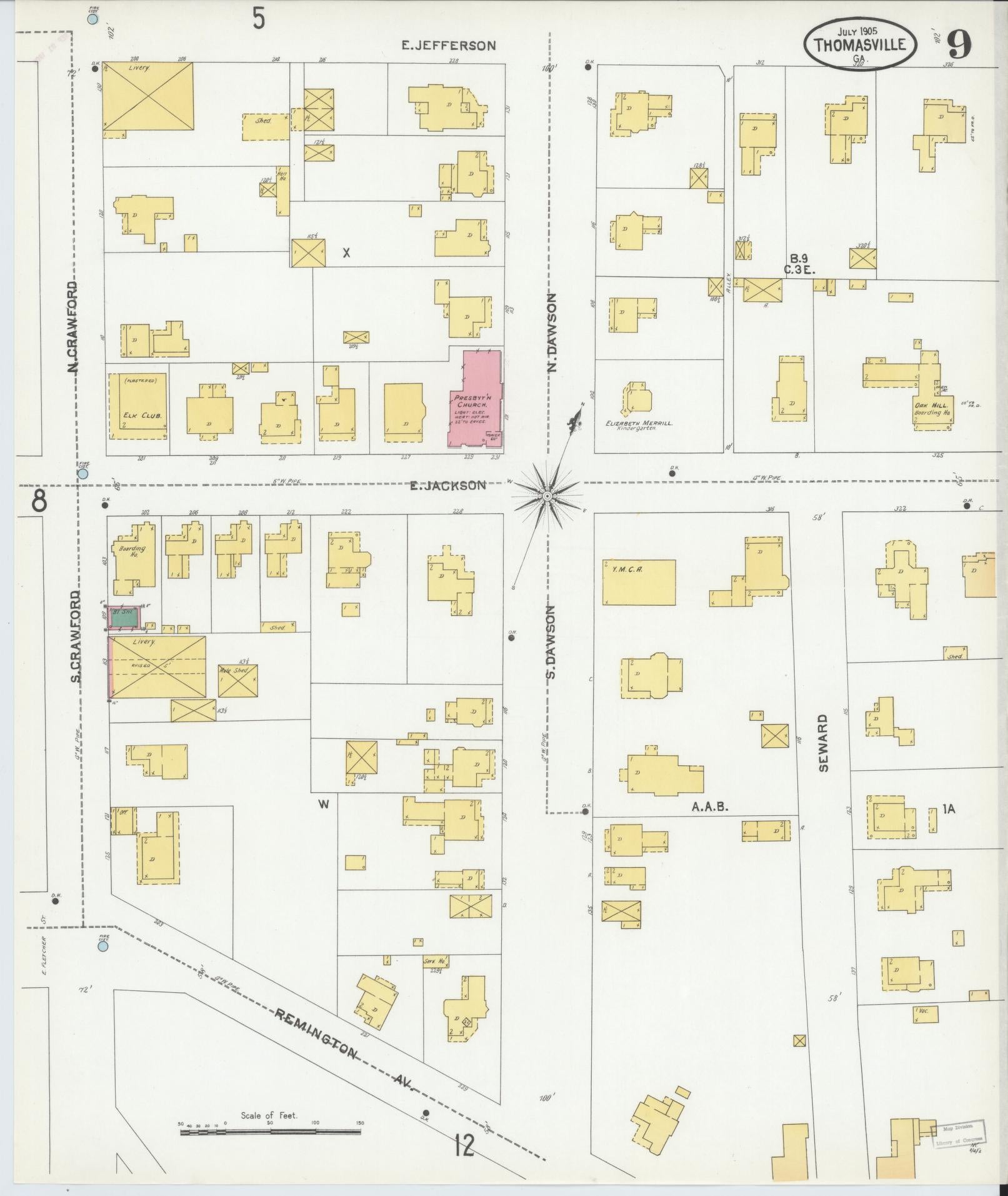 Sanborn Fire Insurance Map from Thomasville, Thomas County, Georgia (1905), Sheet #0009 - Complete Map Set gallery image, historic Sanborn map, vintage wall art, Georgia Georgia