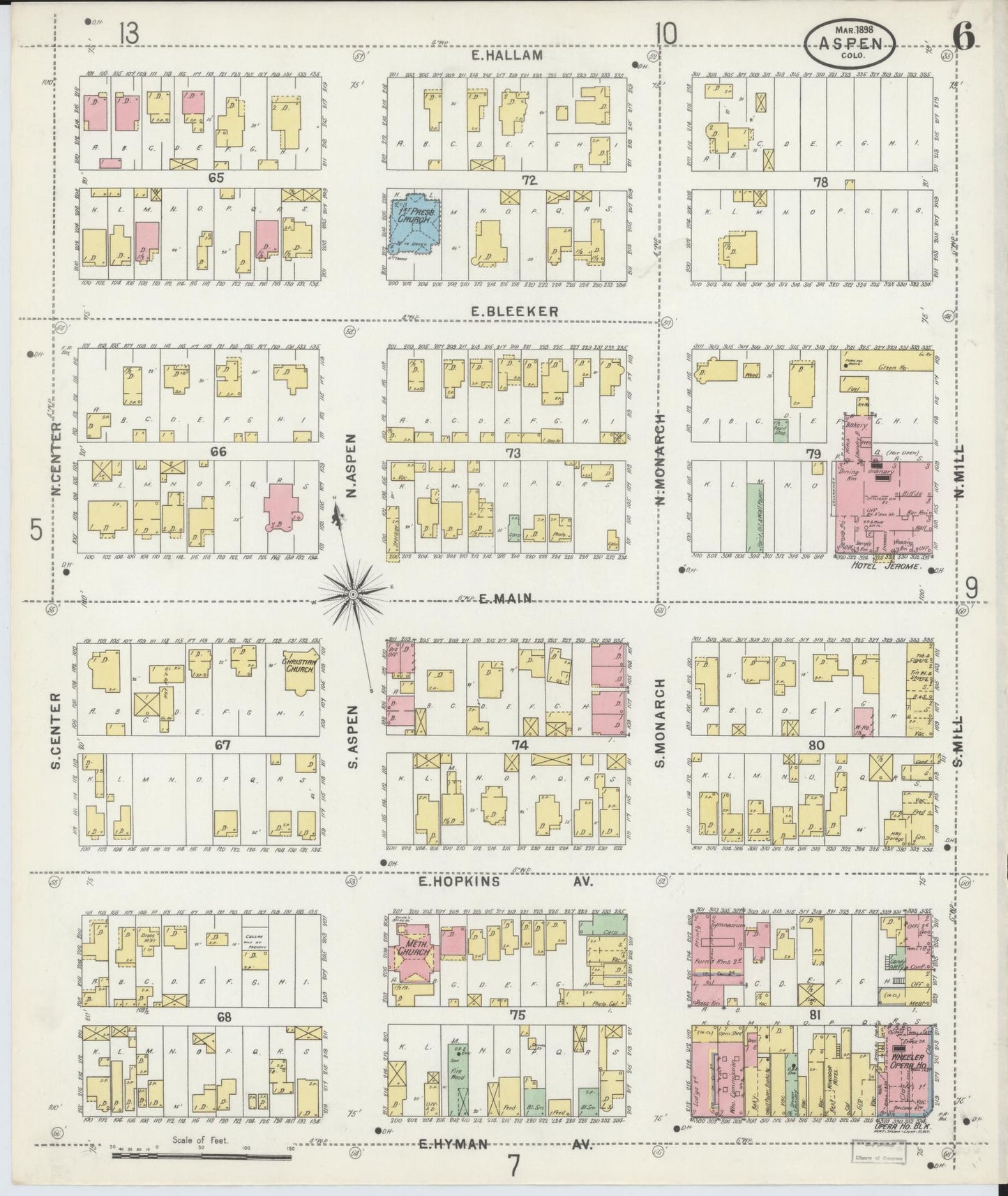 Sanborn Fire Insurance Map from Aspen, Pitkin County, Colorado (1898), Sheet #0006 - Complete Map Set gallery image, historic Sanborn map, vintage wall art, Colorado Colorado
