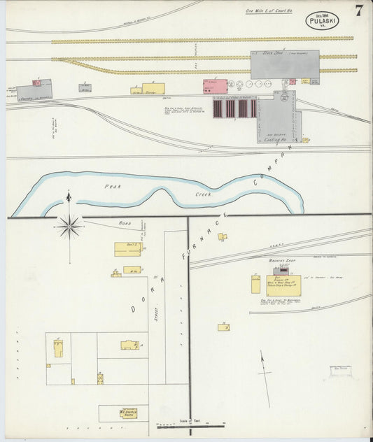 Sanborn Fire Insurance Map from Pulaski, Pulaski County, Virginia (1898), Sheet #0007 - Historic Sanborn Fire Insurance Map Print, vintage old map wall art, antique decor, genealogy gift, Virginia Virginia map
