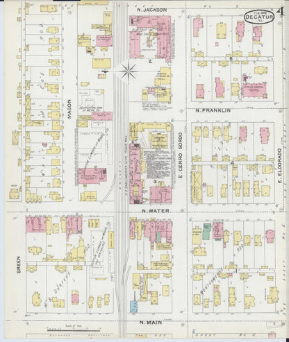 Sanborn Fire Insurance Map from Decatur, Macon County, Illinois (1892), Sheet #0004 - Historic Sanborn Fire Insurance Map Print, vintage old map wall art, antique decor, genealogy gift, Illinois Illinois map