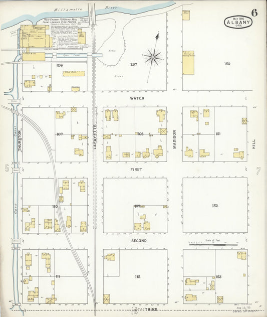 Sanborn Fire Insurance Map from Albany, Linn County, Oregon (1895), Sheet #0006 - Historic Sanborn Fire Insurance Map Print, vintage old map wall art, antique decor, genealogy gift, Oregon Oregon map