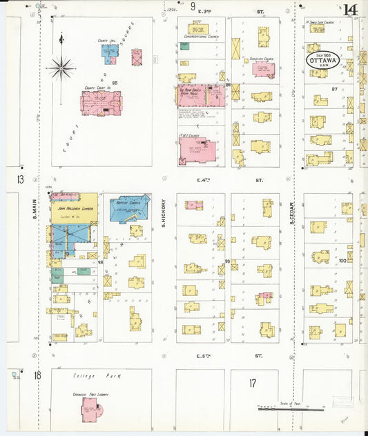 Sanborn Fire Insurance Map from Ottawa, Franklin County, Kansas (1905), Sheet #0014 - Historic Sanborn Fire Insurance Map Print, vintage old map wall art, antique decor, genealogy gift, Kansas Kansas map