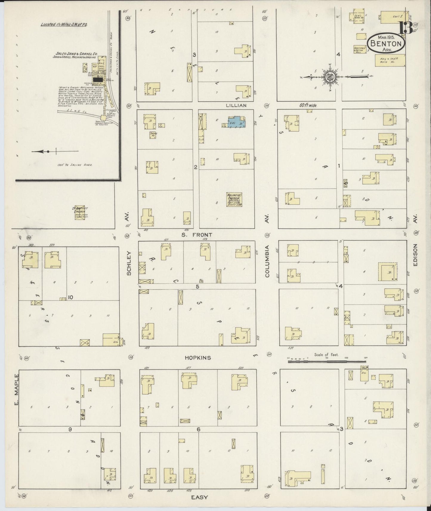 Sanborn Fire Insurance Map from Benton, Saline County, Arkansas (1915), Sheet #0013 - Historic Sanborn Fire Insurance Map Print, vintage old map wall art, antique decor, genealogy gift, Arkansas Arkansas map