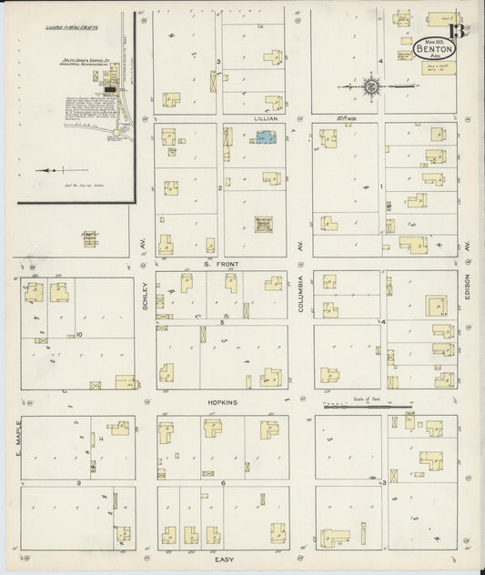 Sanborn Fire Insurance Map from Benton, Saline County, Arkansas (1915), Sheet #0013 - Historic Sanborn Fire Insurance Map Print, vintage old map wall art, antique decor, genealogy gift, Arkansas Arkansas map
