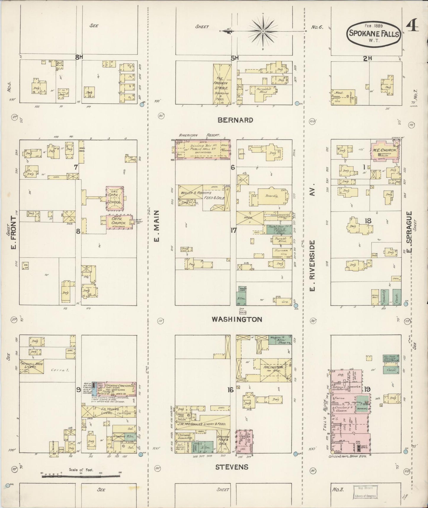 Sanborn Fire Insurance Map from Spokane, Spokane County, Washington (1889), Sheet #0004 - Complete Map Set gallery image, historic Sanborn map, vintage wall art, Washington Washington