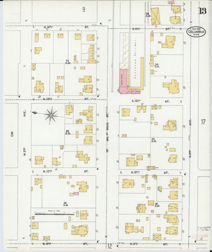 Sanborn Fire Insurance Map from Columbus, Lowndes County, Mississippi (1905), Sheet #0013 - Complete Map Set gallery image, historic Sanborn map, vintage wall art, Mississippi Mississippi