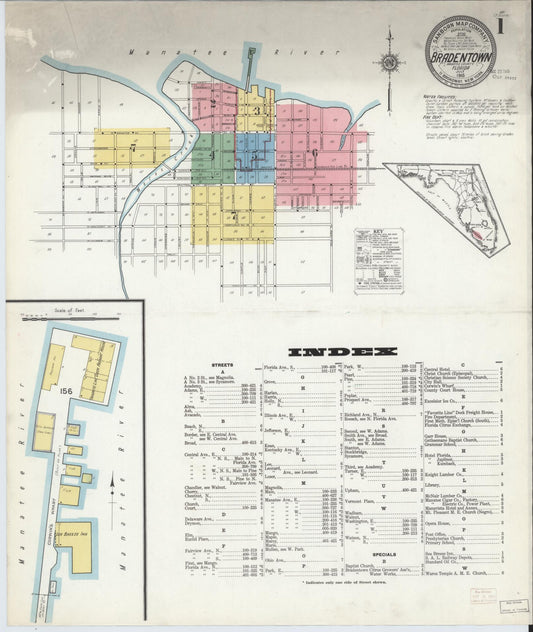 Sanborn Fire Insurance Map from Bradentown, Manatee County, Florida (1915), Sheet #0001 - Complete Map Set gallery image, historic Sanborn map, vintage wall art, Florida Florida