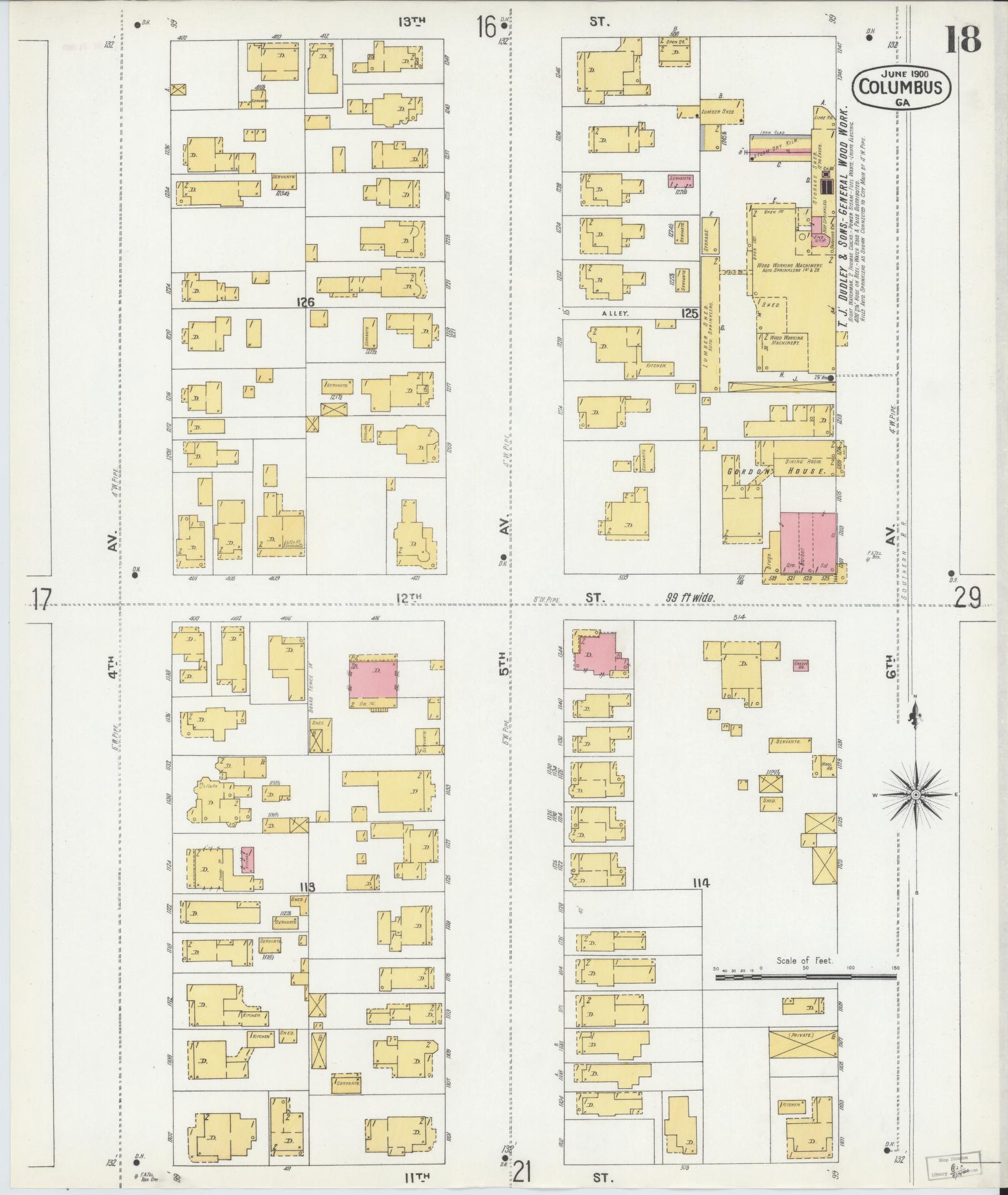 Sanborn Fire Insurance Map from Columbus, Muscogee County, Georgia (1900), Sheet #0018 - Complete Map Set gallery image, historic Sanborn map, vintage wall art, Georgia Georgia