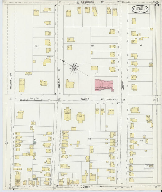 Sanborn Fire Insurance Map from Flushing, Queens County, New York (1897), Sheet #0008 - Historic Sanborn Fire Insurance Map Print, vintage old map wall art, antique decor, genealogy gift, New York New York map