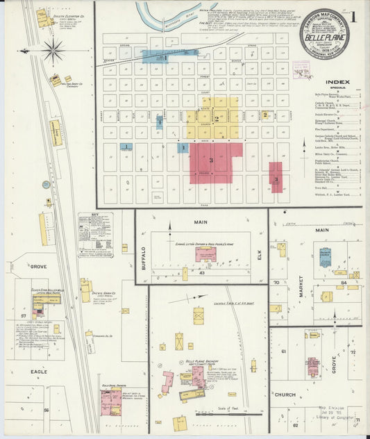 Sanborn Fire Insurance Map from Belle Plaine, Scott County, Minnesota (1909), Sheet #0001 - Complete Map Set gallery image, historic Sanborn map, vintage wall art, Minnesota Minnesota