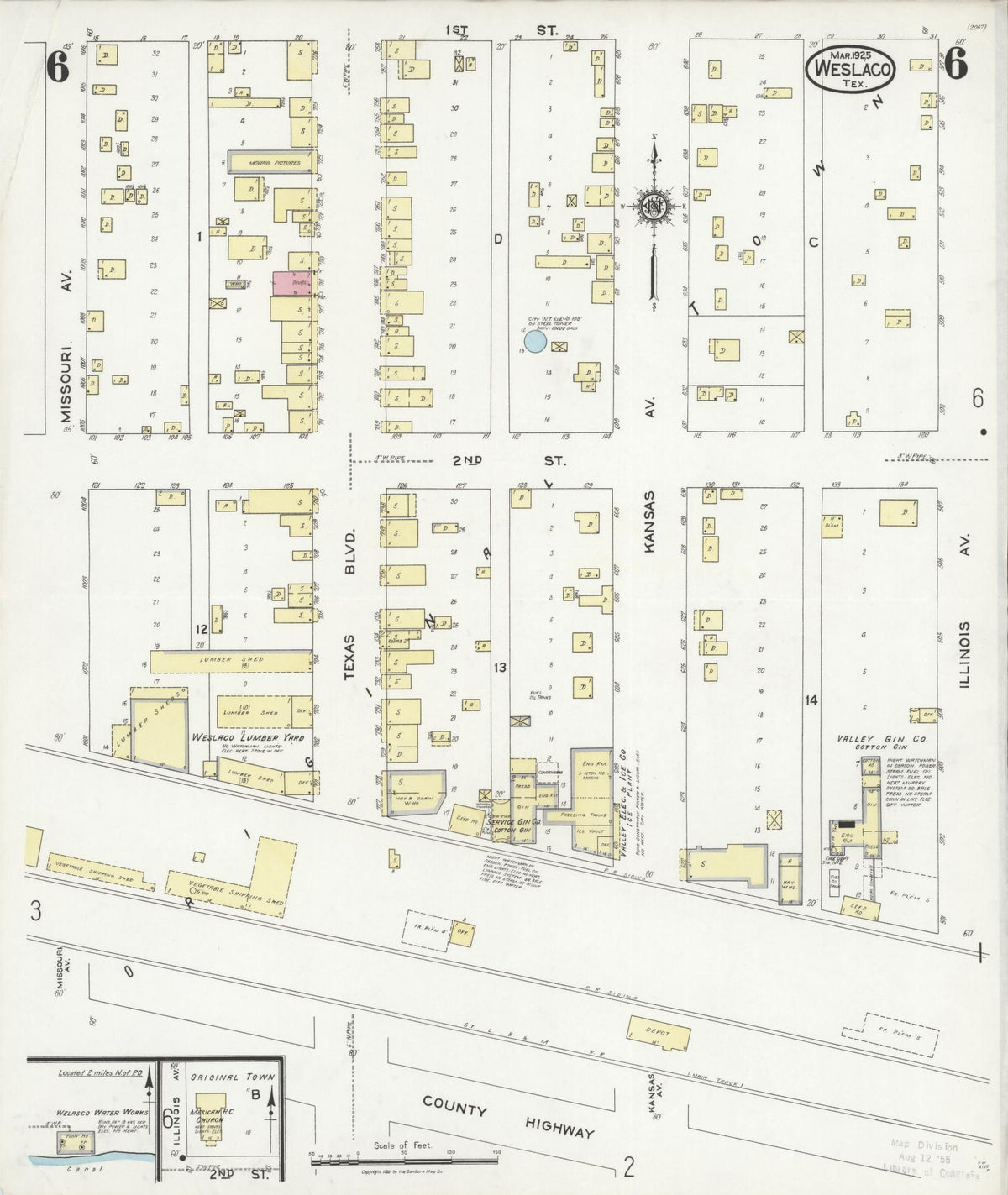 Sanborn Fire Insurance Map from Weslaco, Hidalgo County, Texas (1925), Sheet #0006 - Complete Map Set gallery image, historic Sanborn map, vintage wall art, Texas Texas