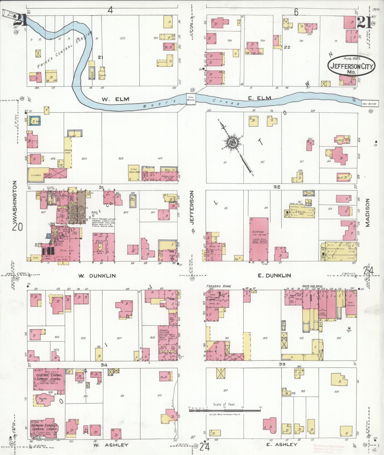 Sanborn Fire Insurance Map from Jefferson City, Cole County, Missouri (1923), Sheet #0021 - Complete Map Set gallery image, historic Sanborn map, vintage wall art, Missouri Missouri