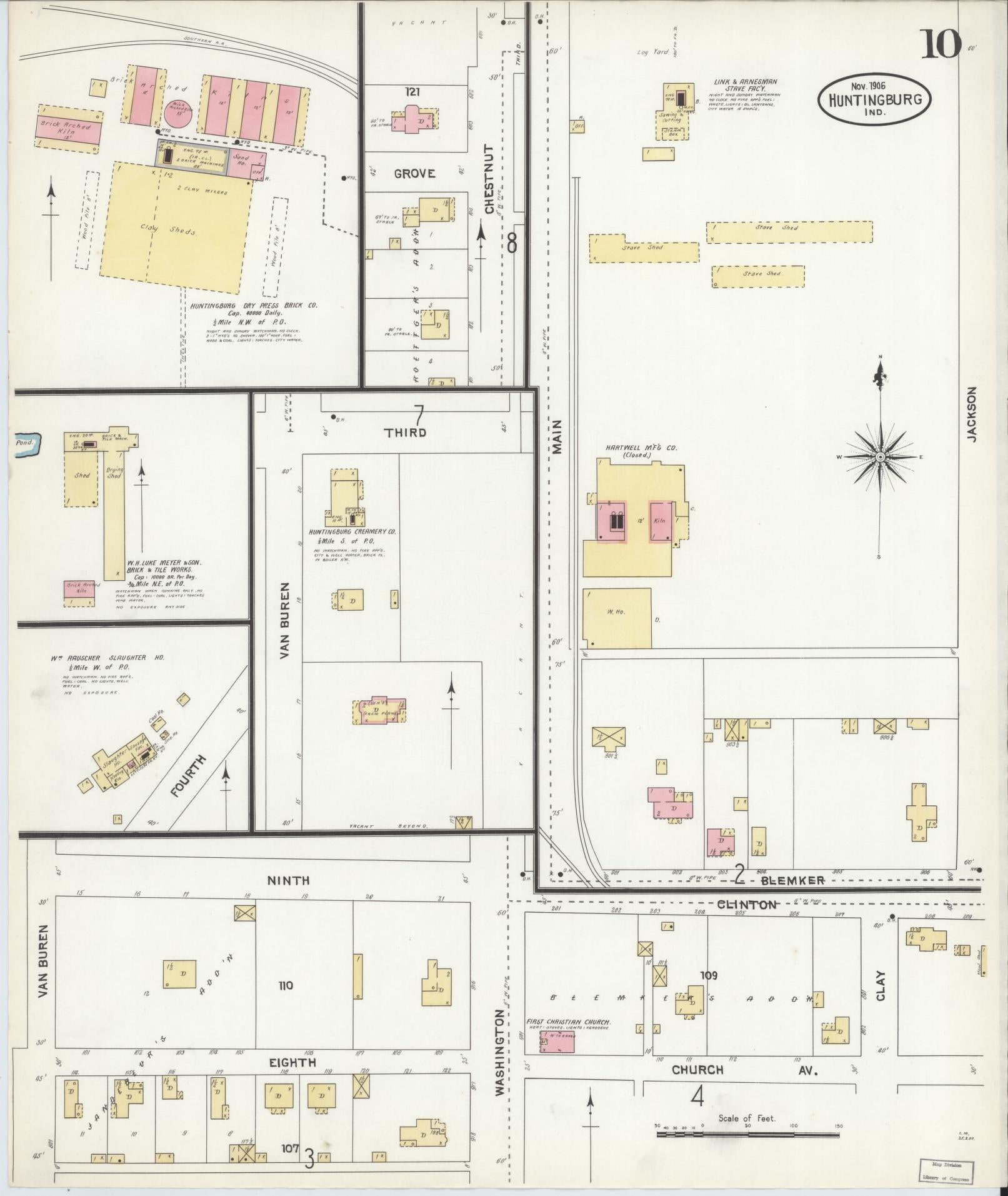 Sanborn Fire Insurance Map from Huntingburg, Dubois County, Indiana (1906), Sheet #0010 - Complete Map Set gallery image, historic Sanborn map, vintage wall art, Indiana Indiana