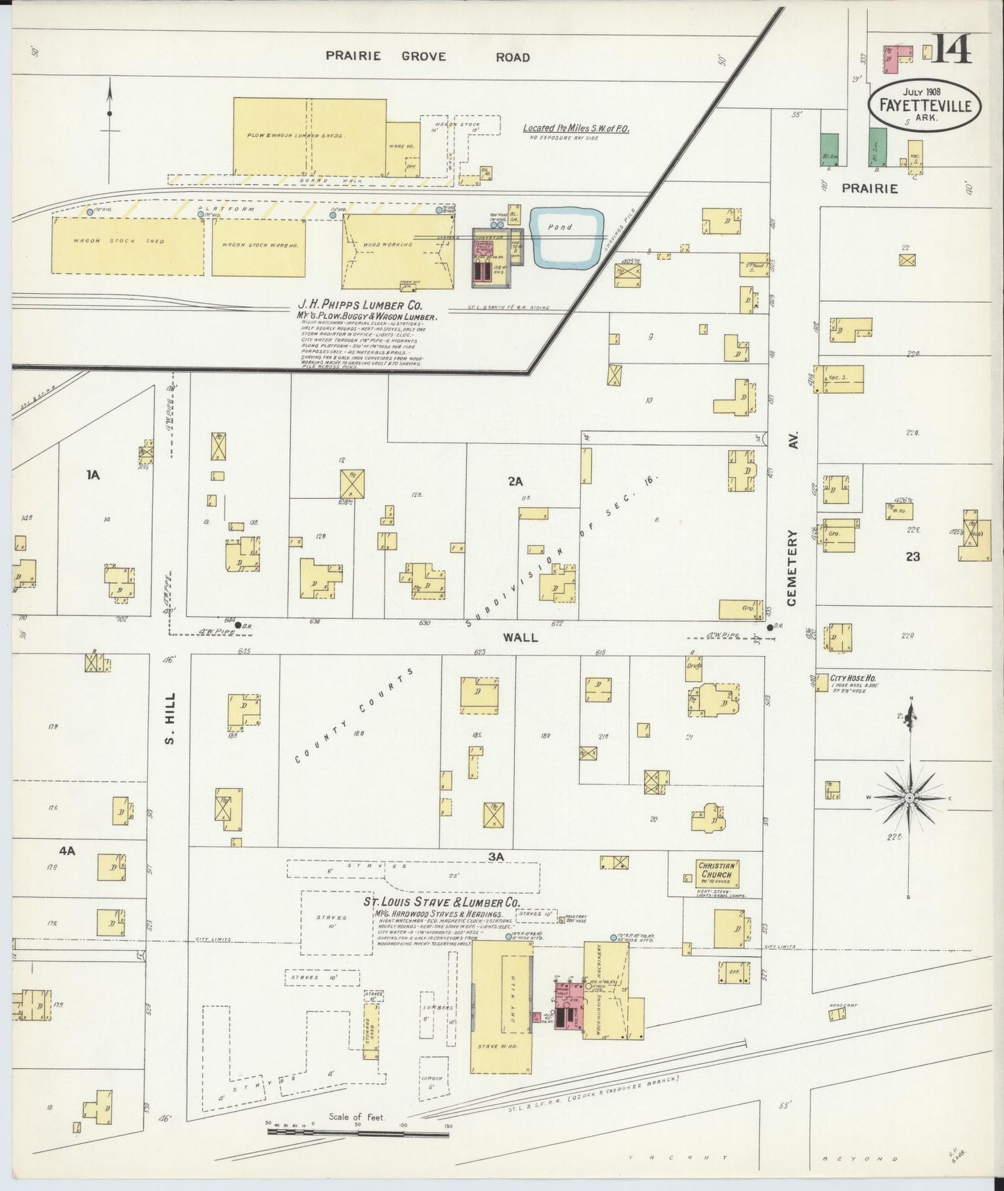 Sanborn Fire Insurance Map from Fayetteville, Washington County, Arkansas (1908), Sheet #0014 - Complete Map Set gallery image, historic Sanborn map, vintage wall art, Arkansas Arkansas
