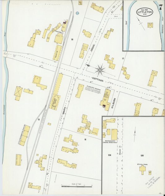 Sanborn Fire Insurance Map from Littleton, Grafton County, New Hampshire (1905), Sheet #0007 - Historic Sanborn Fire Insurance Map Print, vintage old map wall art, antique decor, genealogy gift, New Hampshire New Hampshire map