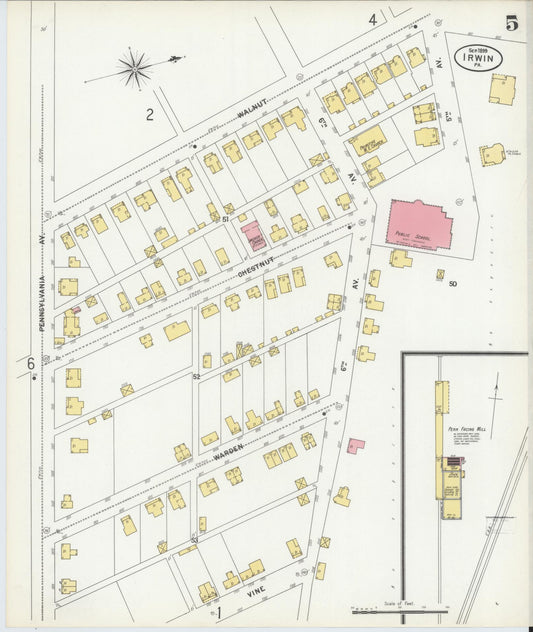 Sanborn Fire Insurance Map from Irwin, Westmoreland County, Pennsylvania (1899), Sheet #0005 - Historic Sanborn Fire Insurance Map Print, vintage old map wall art, antique decor, genealogy gift, Pennsylvania Pennsylvania map