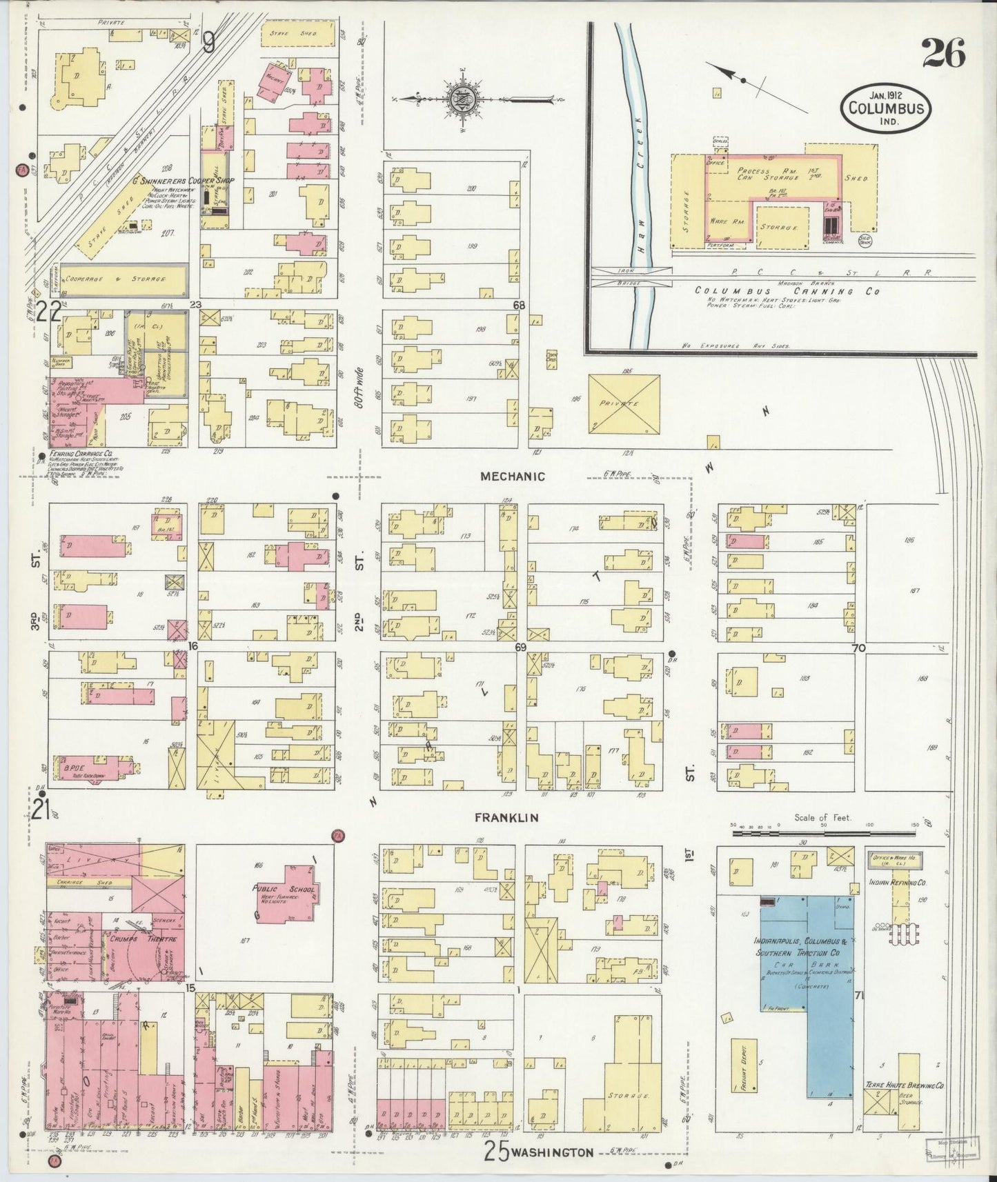 Sanborn Fire Insurance Map from Columbus, Bartholomew County, Indiana (1912), Sheet #0026 - Complete Map Set gallery image, historic Sanborn map, vintage wall art, Indiana Indiana