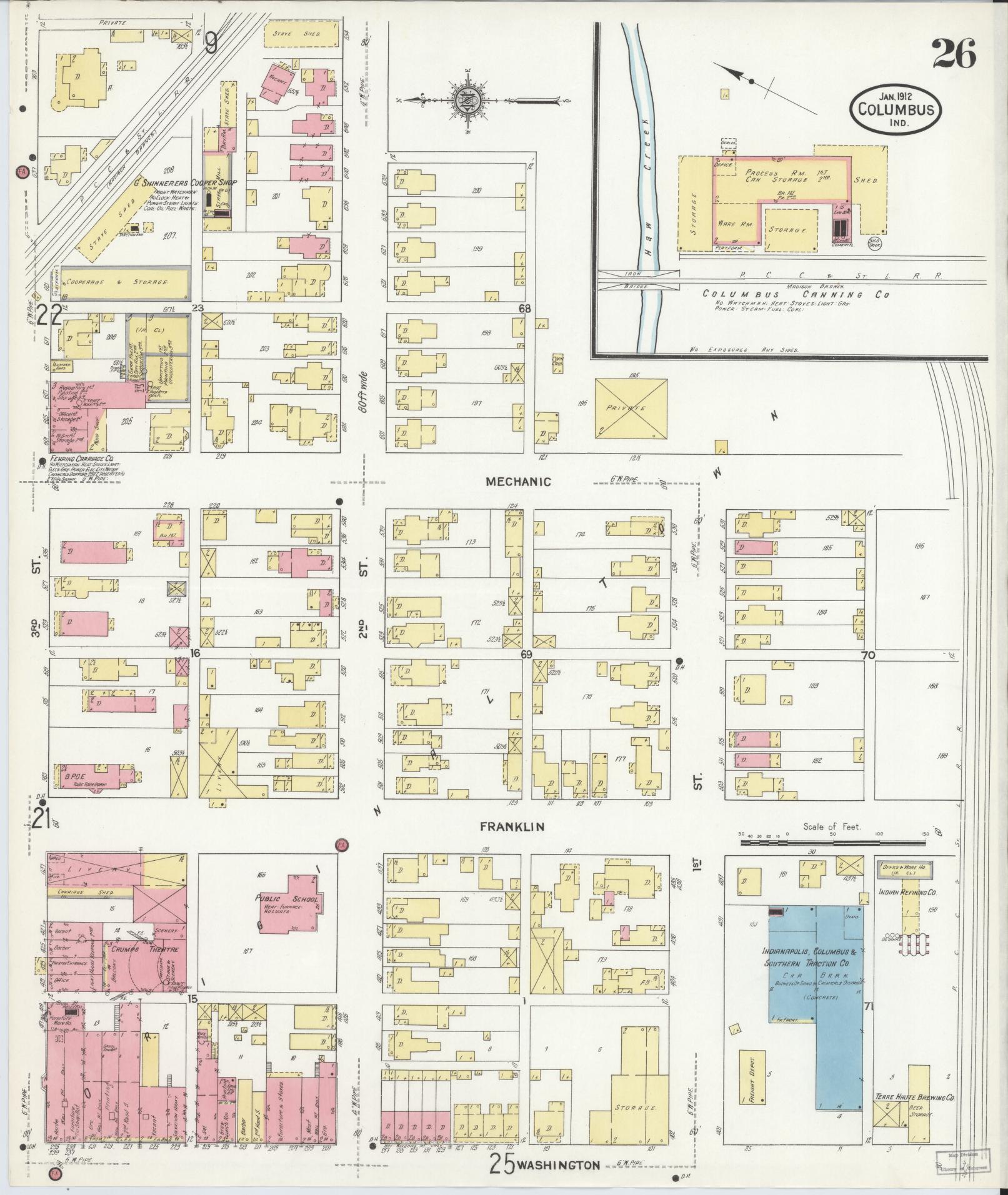 Sanborn Fire Insurance Map from Columbus, Bartholomew County, Indiana (1912), Sheet #0026 - Complete Map Set gallery image, historic Sanborn map, vintage wall art, Indiana Indiana