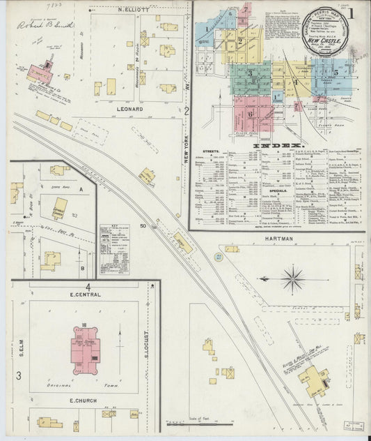 Sanborn Fire Insurance Map from New Castle, Henry County, Indiana (1896), Sheet #0001 - Historic Sanborn Fire Insurance Map Print, vintage old map wall art, antique decor, genealogy gift, Indiana Indiana map