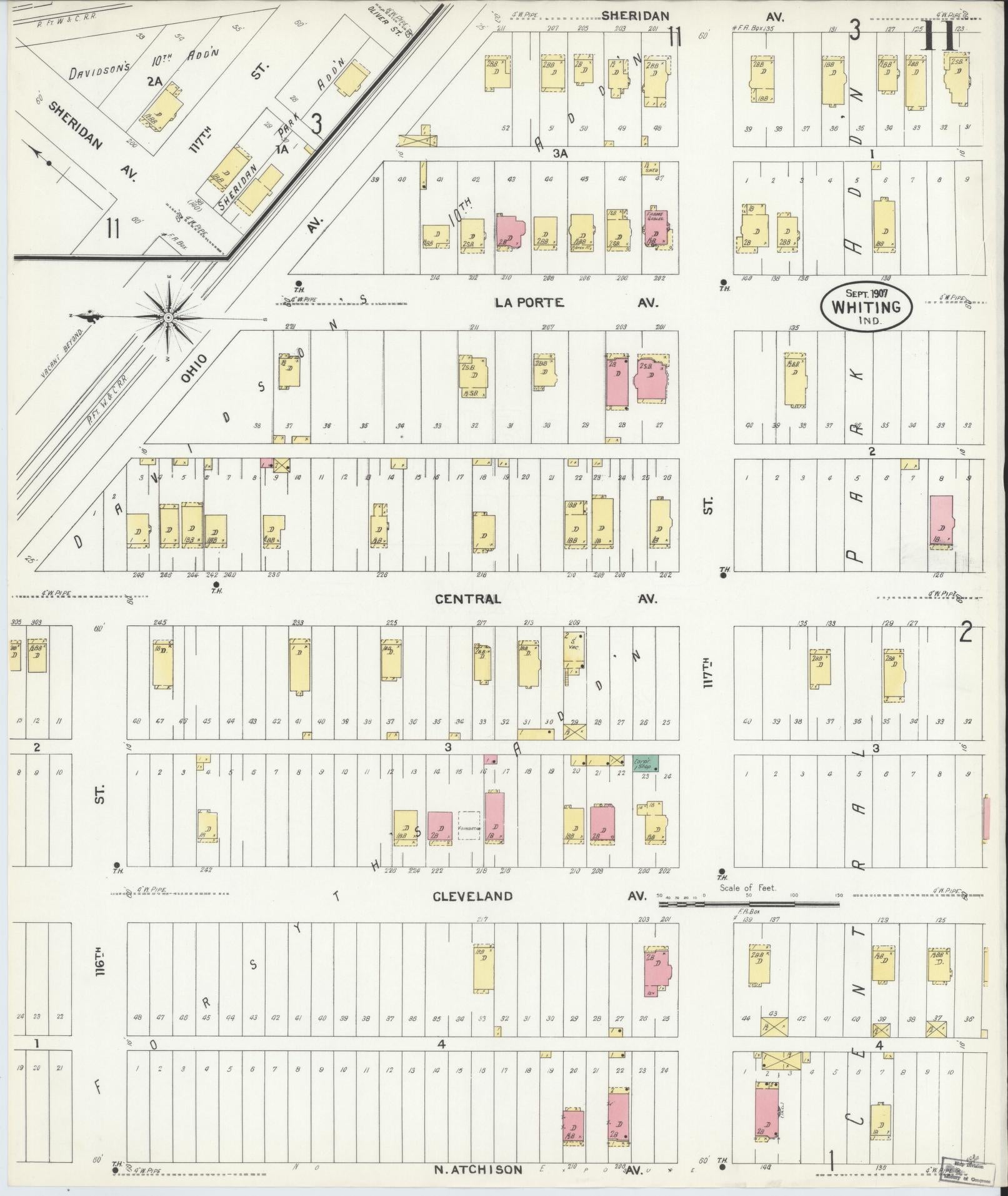 Sanborn Fire Insurance Map from Whiting, Lake County, Indiana (1907), Sheet #0011 - Historic Sanborn Fire Insurance Map Print, vintage old map wall art, antique decor, genealogy gift, Indiana Indiana map