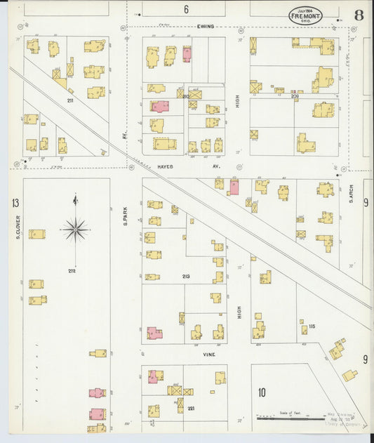 Sanborn Fire Insurance Map from Fremont, Sandusky County, Ohio (1904), Sheet #0008 - Historic Sanborn Fire Insurance Map Print, vintage old map wall art, antique decor, genealogy gift, Ohio Ohio map