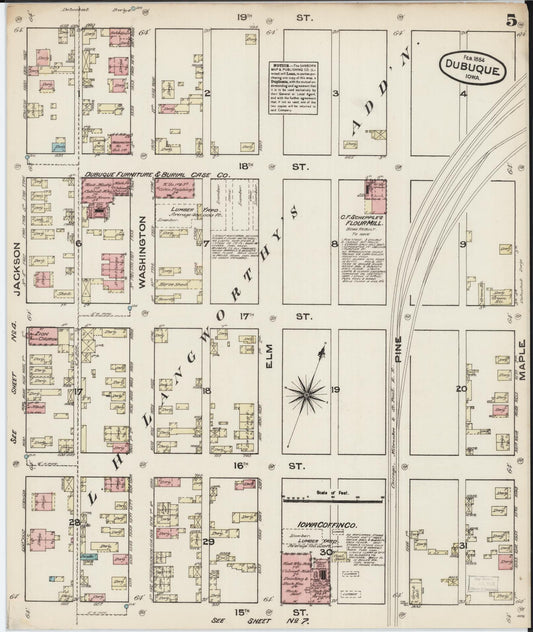 Sanborn Fire Insurance Map from Dubuque, Dubuque County, Iowa (1884), Sheet #0005 - Historic Sanborn Fire Insurance Map Print, vintage old map wall art