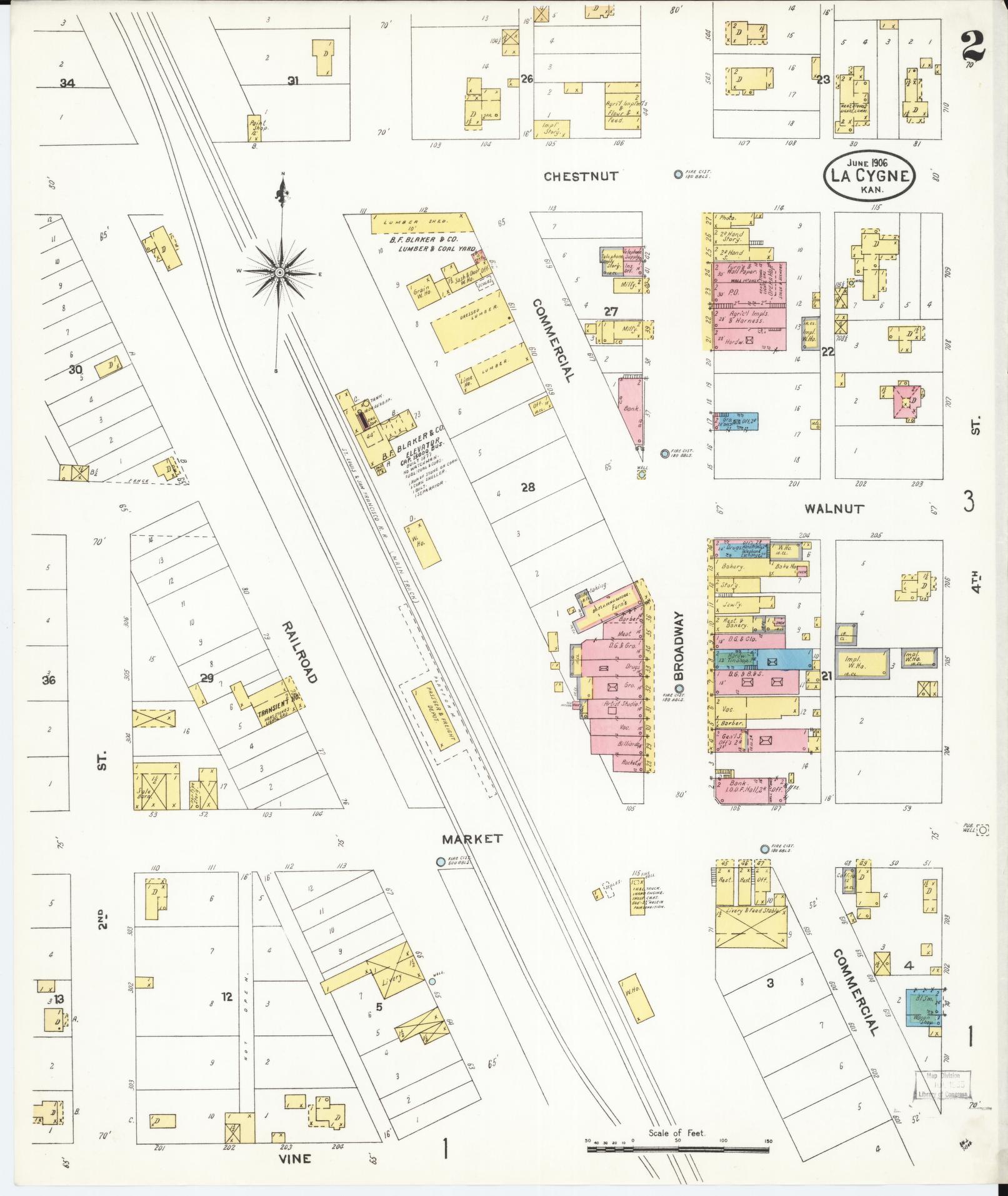 Sanborn Fire Insurance Map from La Cynge, Linn County, Kansas (1906), Sheet #0002 - Historic Sanborn Fire Insurance Map Print, vintage old map wall art, antique decor, genealogy gift, Kansas Kansas map