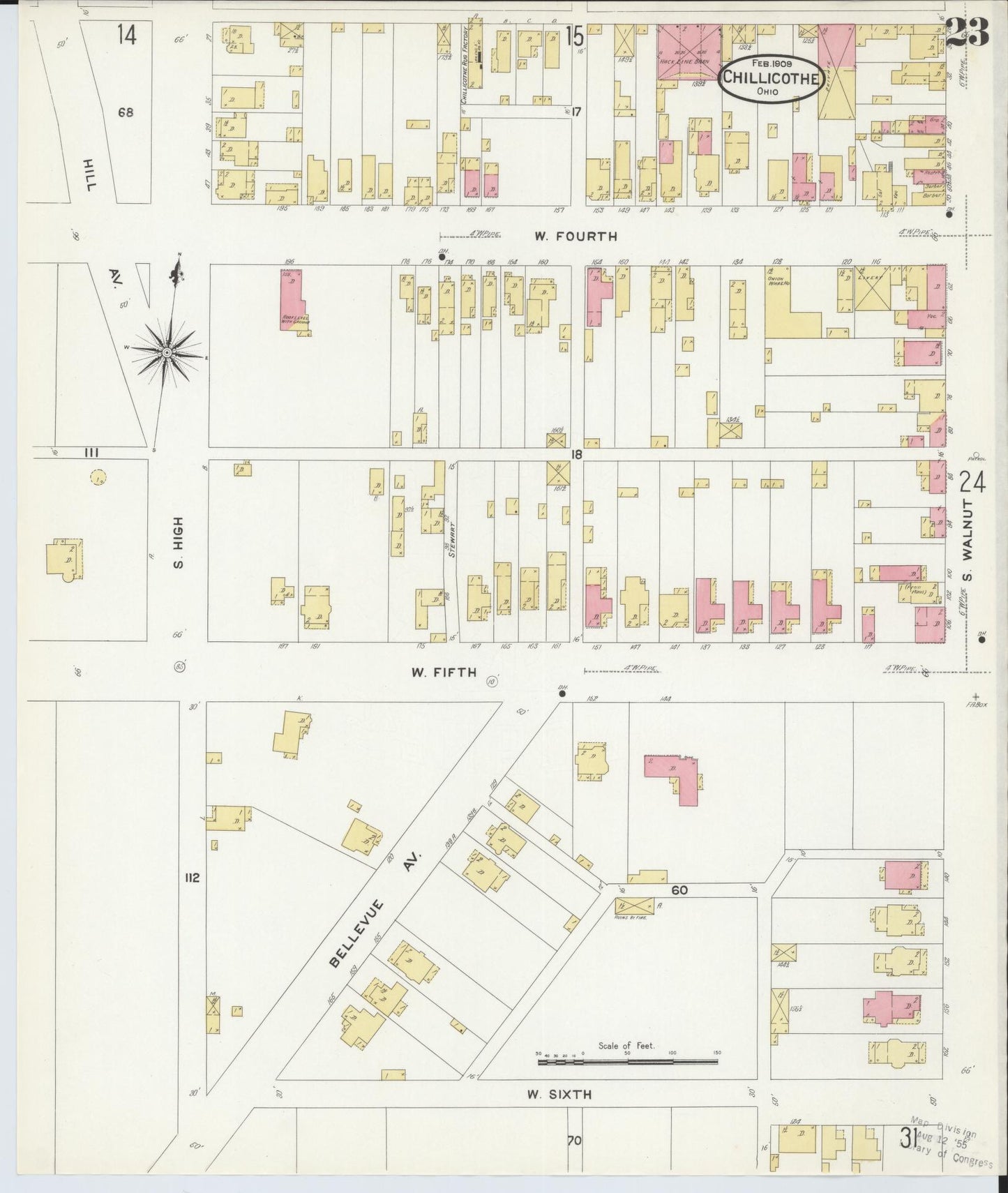 Sanborn Fire Insurance Map from Chillicothe, Ross County, Ohio (1909), Sheet #0023 - Historic Sanborn Fire Insurance Map Print, vintage old map wall art, antique decor, genealogy gift, Ohio Ohio map