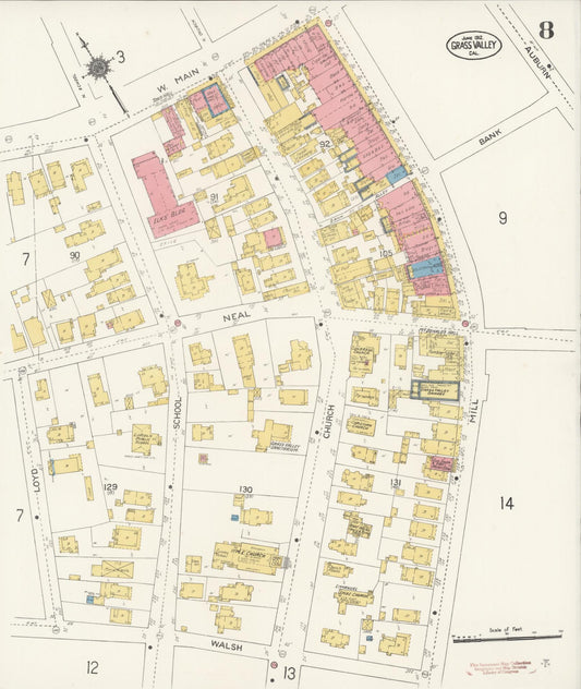 Sanborn Fire Insurance Map from Grass Valley, Nevada County, California (1912), Sheet #0008 - Historic Sanborn Fire Insurance Map Print, vintage old map wall art, antique decor, genealogy gift, California California map