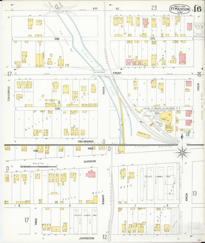 Sanborn Fire Insurance Map from Fort Madison, Lee County, Iowa (1900), Sheet #0016 - Historic Sanborn Fire Insurance Map Print, vintage old map wall art
