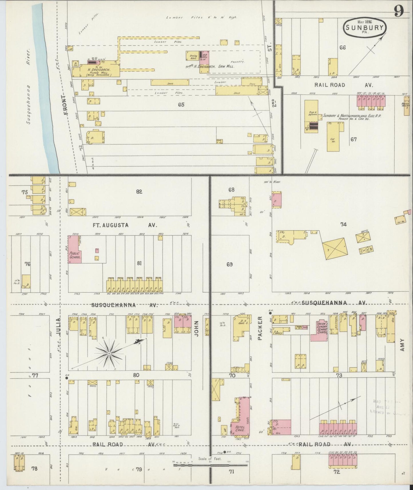 Sanborn Fire Insurance Map from Sunbury, Northumberland County, Pennsylvania (1896), Sheet #0009 - Complete Map Set gallery image, historic Sanborn map, vintage wall art, Pennsylvania Pennsylvania