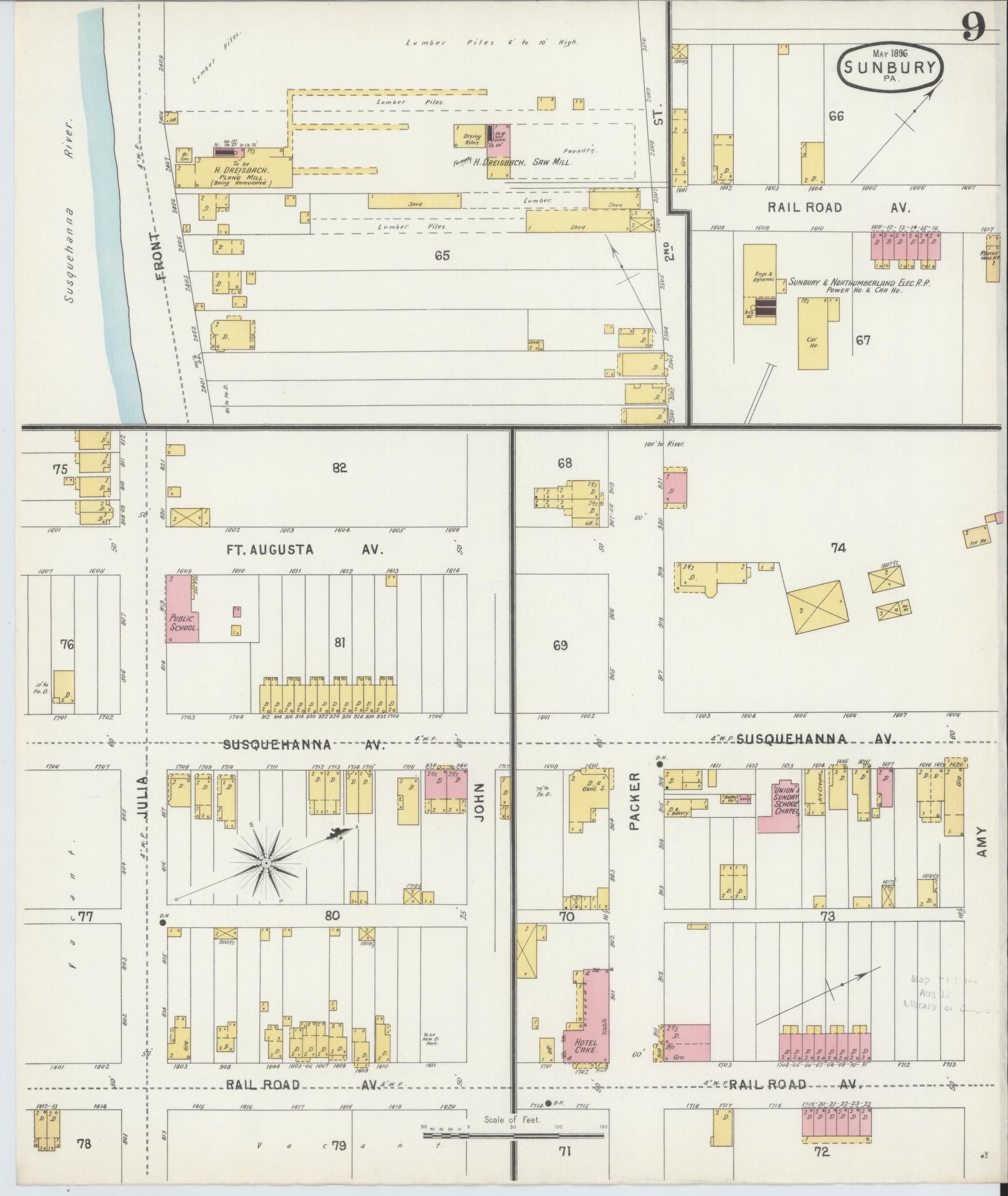 Sanborn Fire Insurance Map from Sunbury, Northumberland County, Pennsylvania (1896), Sheet #0009 - Complete Map Set gallery image, historic Sanborn map, vintage wall art, Pennsylvania Pennsylvania