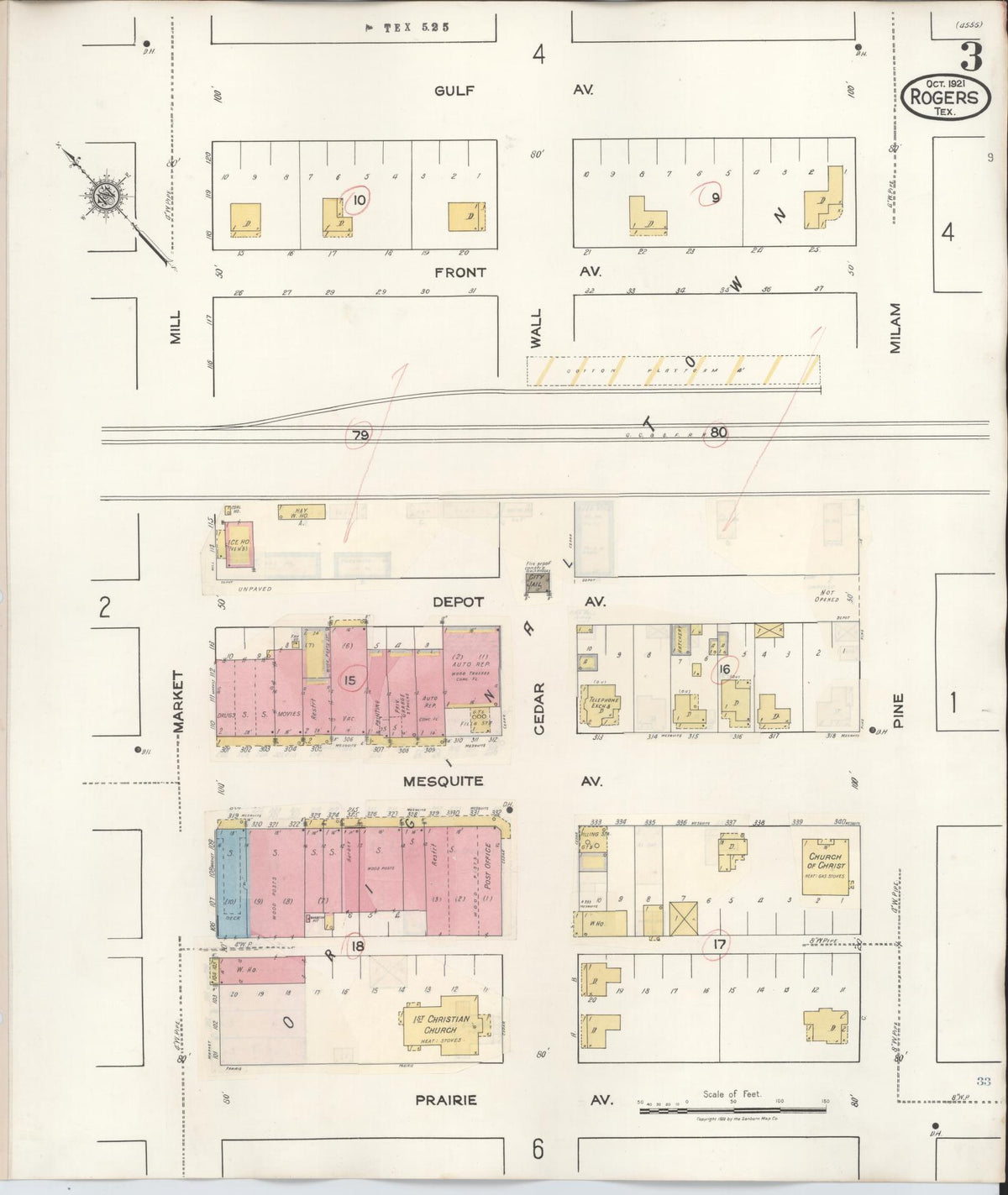 Sanborn Fire Insurance Map from Rogers, Bell County, Texas (1944), Sheet #0003 - Historic Sanborn Fire Insurance Map Print, vintage old map wall art, antique decor, genealogy gift, Texas Texas map